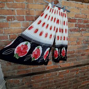 Vintage Innocence Cropped Pants Pleated Chiffon White Red Tan Navy Floral Size S